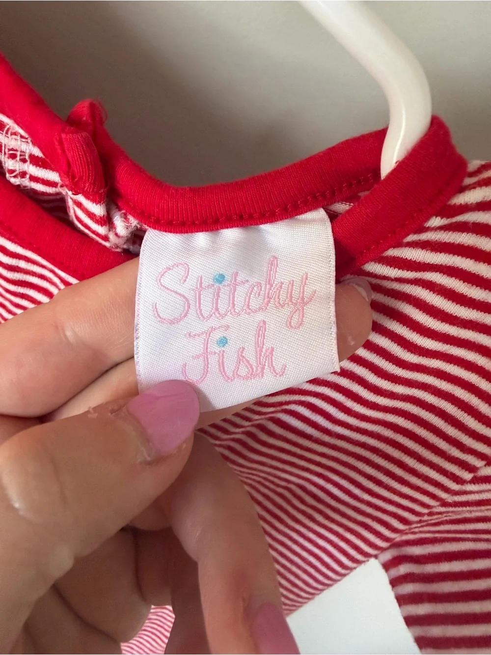 Stitchy Fish Unisex 6M Red White Stripe Rocket Appliqué Long Sleeve Romper